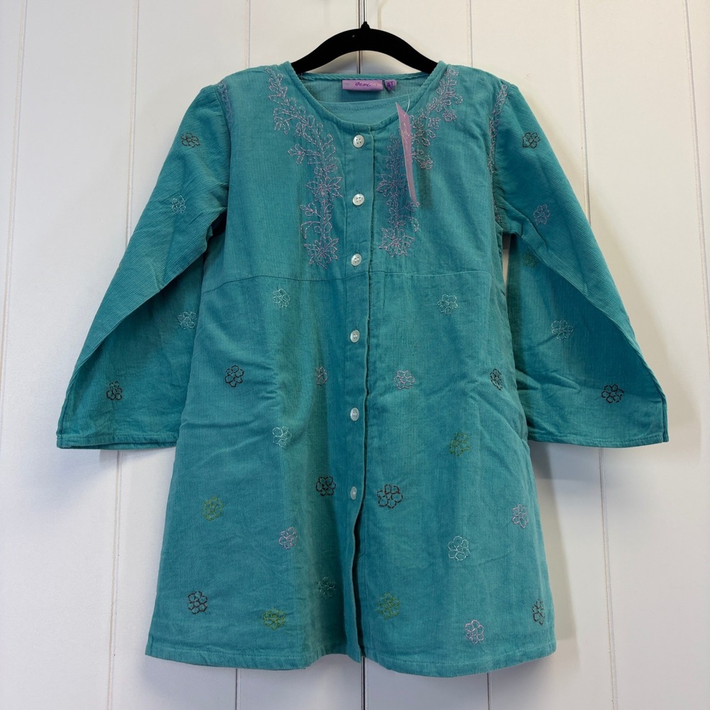 Devi Boho Embroidered Corduroy Tunic Dress Girls Size 4T Floral Cottage Whimsy